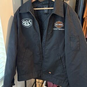 Dickies Harley Davidson Black Bomber Zip Up Jacket Durable Varsity Style 805